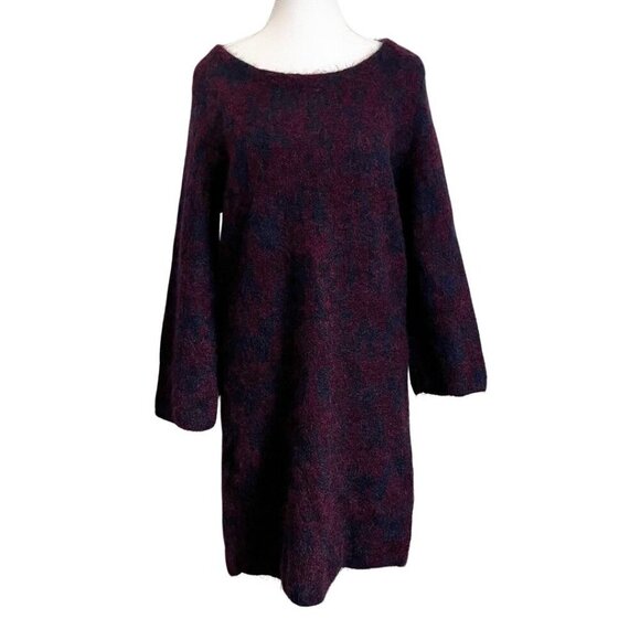 COS NAVY BURGUNDY MOHAIR WOOL BLEND FUZZY SHIFT SWEATER DRESS - S - Picture 1 of 11